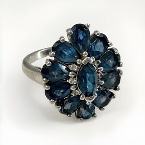 Vintage London Blue Topaz Ring Sterling Silver 925 Cluster Marquise Pear⁠ 8.5